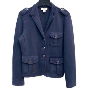 Talbots Navy Blue Military Cotton Stretchy Casual Urban Blazer Jacket Coat EUC S